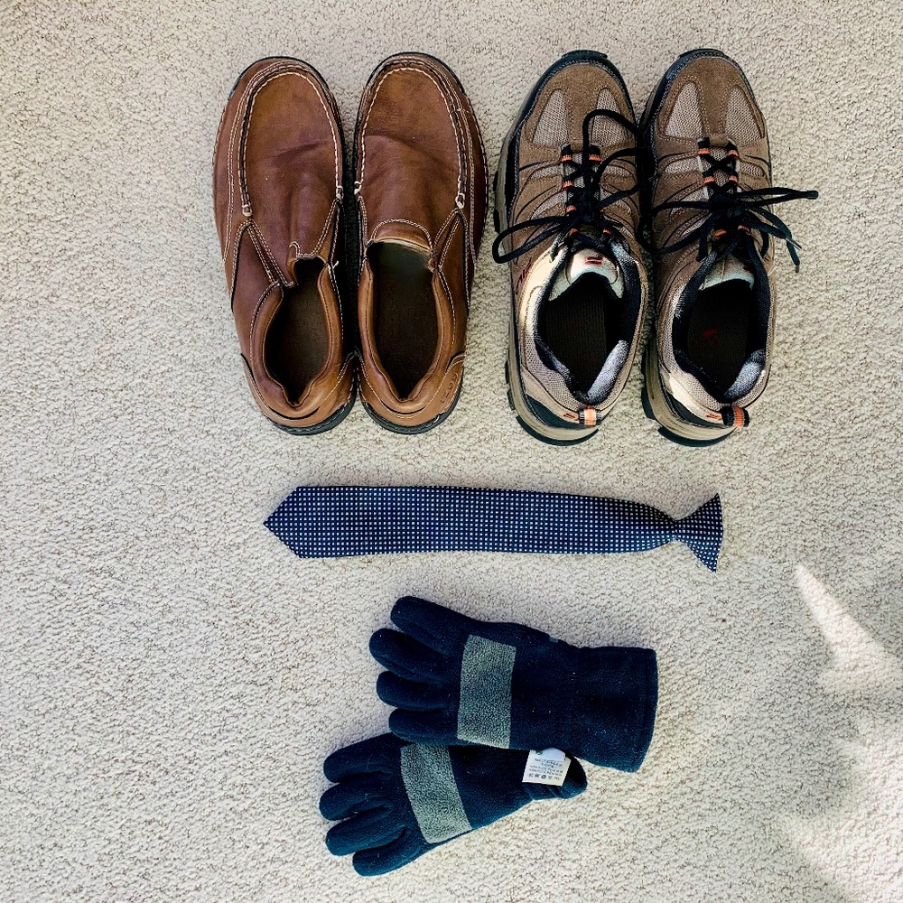 Fila Sneakers, Izod Shoes, Clip on Tie & Gloves